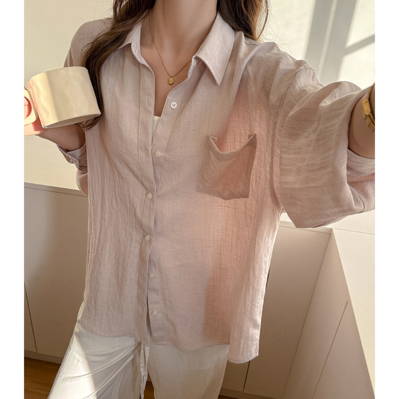 Linen Summer Sun Protection Clothing, Women's Shirt, Light Luxury, High-End Feel, Long-Sleeved Outerwear, Thin Solid Color Loose Jacket