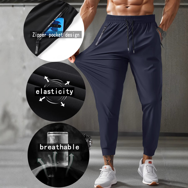 Men's Summer Nylon Ice Silk Trousers Men's Thin Breathable plus size Casual Stretch Trousers Flat Foot Quick-drying Pants