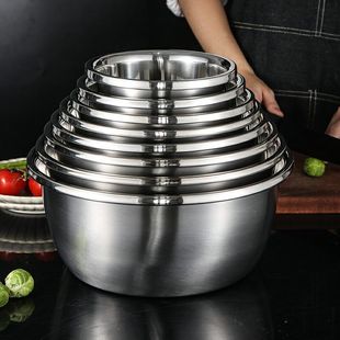 Food Grade Thickened Stainless Steel Basin for Egg-beating Small Iron Basin Household Noodle Kitchen Vegetable Washing Large Basin Soup Basin Hot Pot Basin