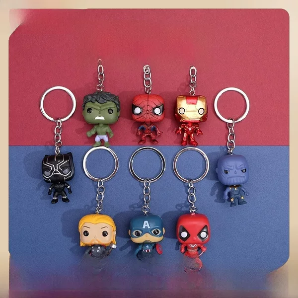 Hot Selling Hero Key Ring Chain Q Version Iron Man Key Chain Spider-Man Deadpool Thor Pendant Export Small Gift