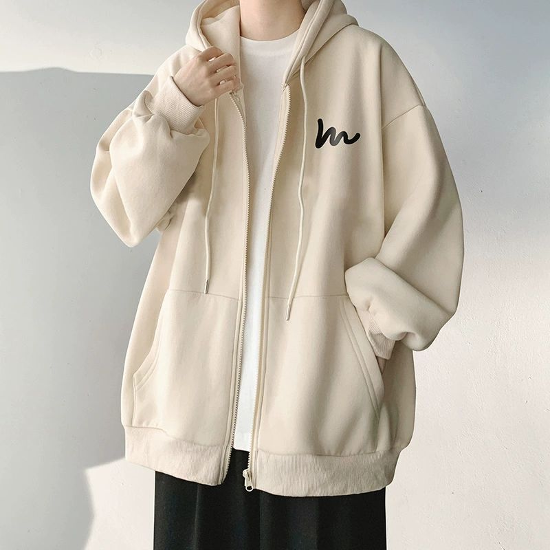 Cardigan sweater men's autumn and winter New hooded jacket coat loose trendy simple creative American heavy student