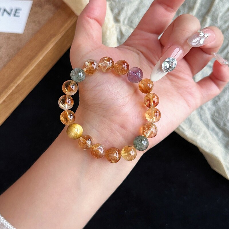 [Get Rich 2.0] Natural Citrine Yellow Hair Crystal Bracelet Women's Golden Tiger Eye Fortune and Career Crystal Gift