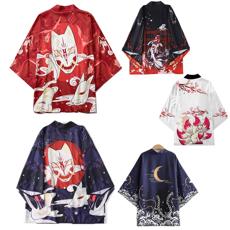 Cross-Border New Style Fox Digital Print Japanese Harajuku Kimono Cape Coat Pajamas Cardigan Summer Cross-Border New Style Fox Digital Print Japanese Harajuku Kimono Cape Coat Pajamas Cardigan Summer