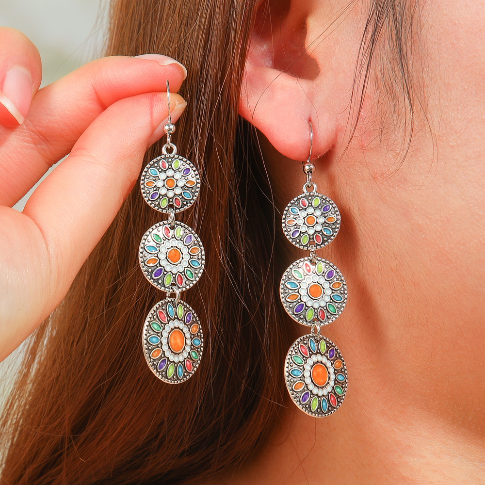 14g Weight Alloy Ear Needle Material Drop Earrings Classification 1 Pair Quantity Holiday, Street Occasion Zinc alloy Material Geometric Pattern All Seasons Season Women's Gender Polished Finish Ethnic Style, Bohemian Style 1 Pair Ethnic Style Bohemian Geometric Zinc Alloy Drop Earrings 6
