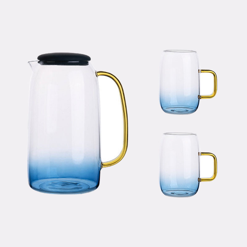 Botella de agua fría vidrio resistente al calor de alta temperatura a prueba de explosiones hogar de gran capacidad juego de té taza de mármol azul botella de agua fría