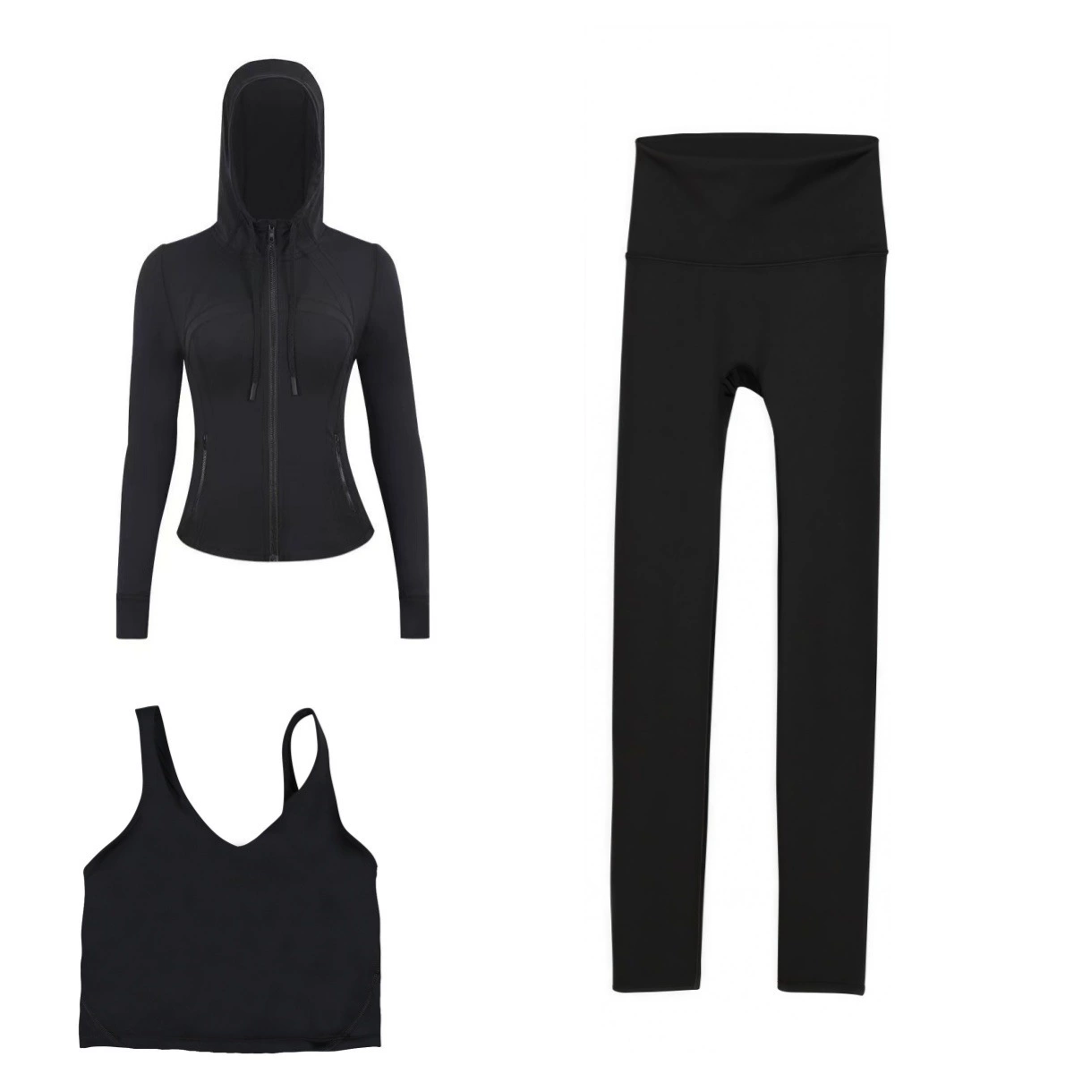 Детский костюм из трех предметов: толстовка с капюшоном LULU DF, жилет U-образной формы, брюки с девятью карманами, золотая молния, облегающий крой, для йоги.