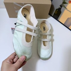 ZA西班牙2025夏季新品女鞋丝缎超纤质感效果缉线饰运动款芭蕾单鞋