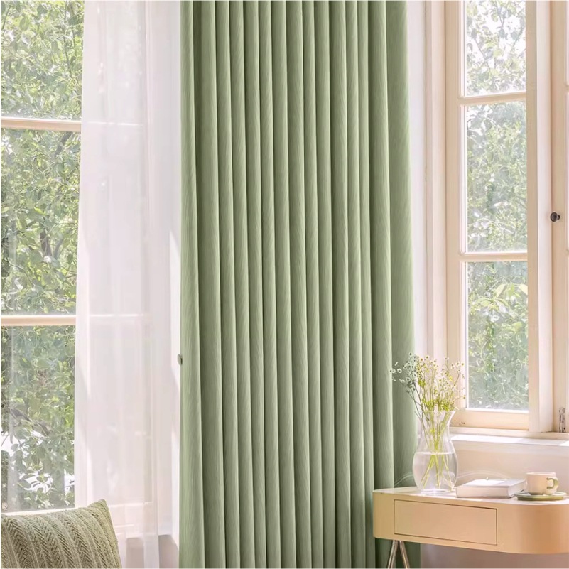 光を通さない赤非コーティング物理全遮光シェニール高級カーテン寝室客間クリーム風