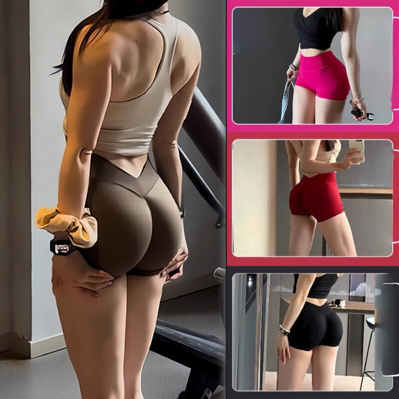 V-Waist Peach Butt-Lifting Yoga Shorts for Women, High-Waisted Fitness Pants, Waist-Slimming, Slimming Pilates Running Sports Shorts