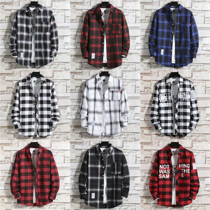 Plaid Shirt Men's Long-sleeved Korean Style Loose Fashionable Handsome plus size Student Jacket Spring and Summer New Men's Shirt
