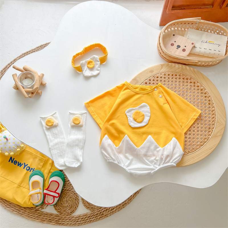 23 verano estilo coreano moda yema de huevo bebé triángulo vaina tridimensional forma de cáscara de huevo mameluco