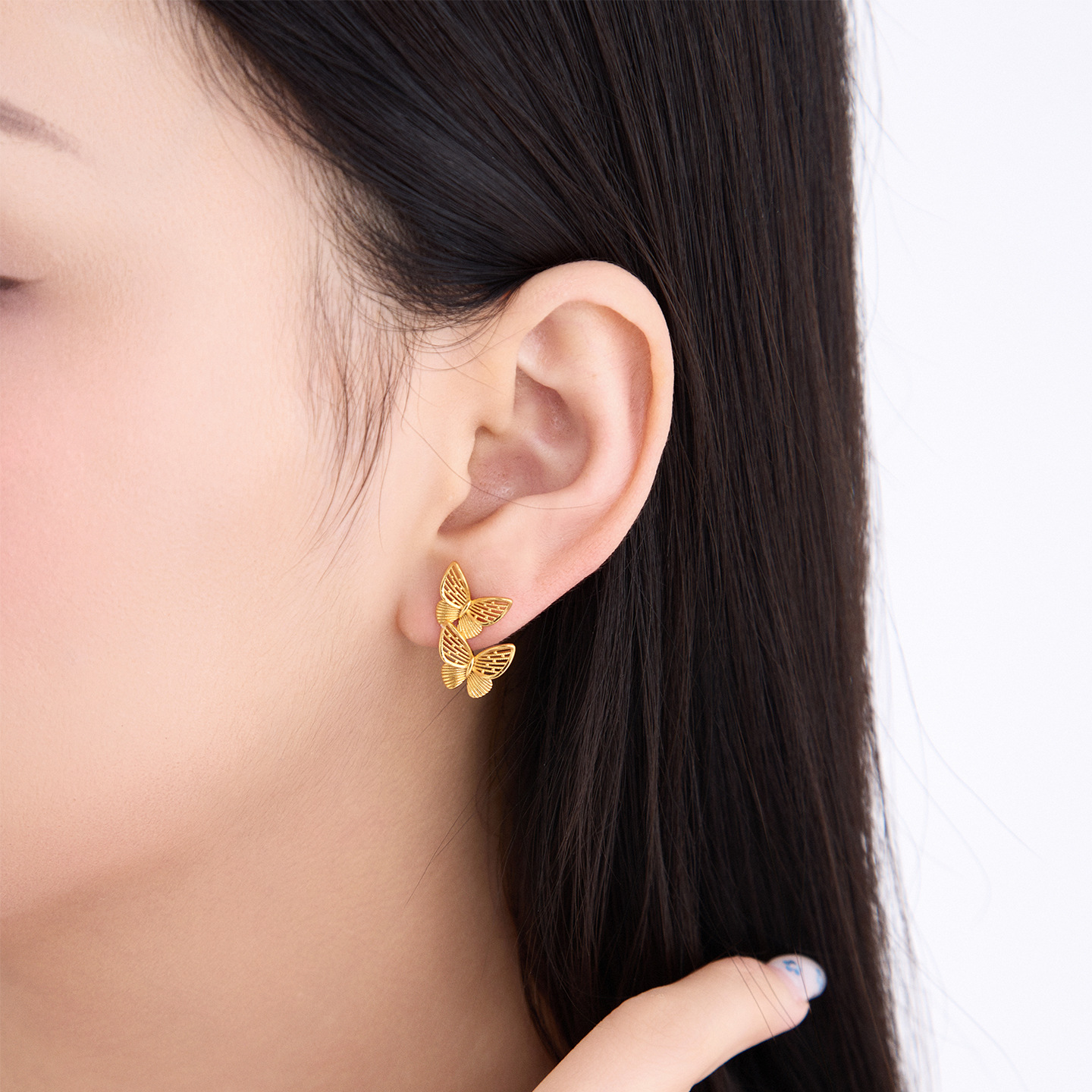 Aretes de Mariposa Calados de Doble Capa 24K de Aleación de Cobre Galvanizado para Mujer image 5