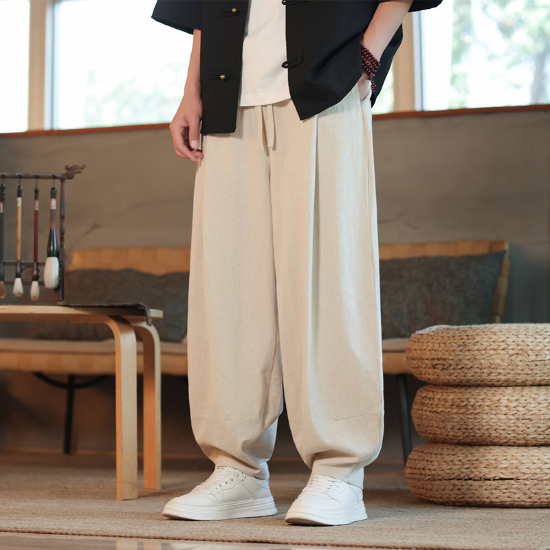Chinese Style Cotton and Linen Men's Pants Summer Thin Retro 2025 New Bloomers Loose Small Feet Casual Pants for Men