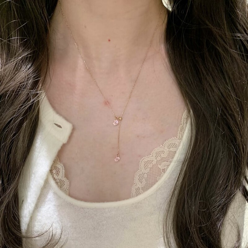 爱心粉钻项链女夏季新款可调节颈链轻奢小众设计高级锁骨链饰品|undefined