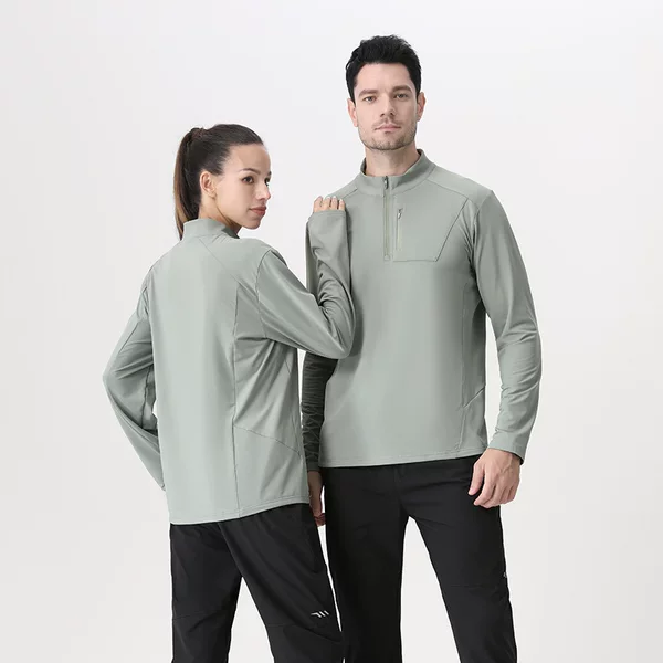 Niaojia's Same Spring Long-Sleeved Men's and Women's Zipper Stand-Up Collar Casual Quick-Drying Outdoor Running Fitness Sports Training Tops
