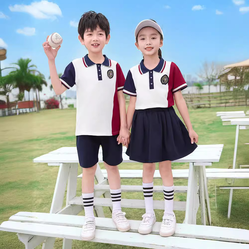 小學生校服夏裝運動兒童紅色學院風畢業服幼兒園園服新款夏季班服