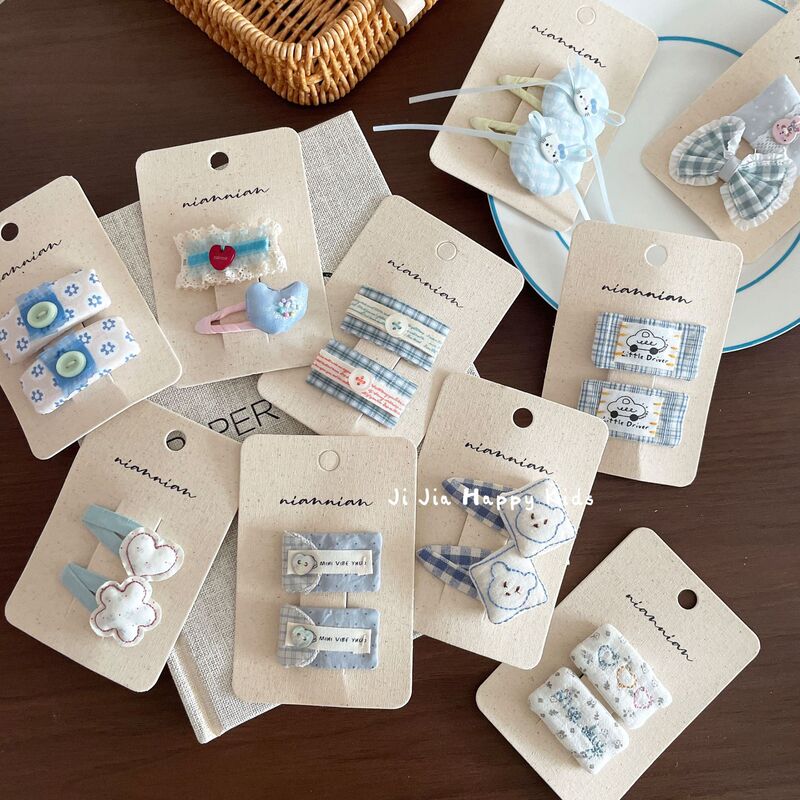 Niannian Early Spring Blue Plaid Fabric Children's Bb Clip Sweet Lace Square Bangs Hair Clip Niannian Early Spring Blue Plaid Fabric Children's Bb Clip Sweet Lace Square Bangs Hair Clip