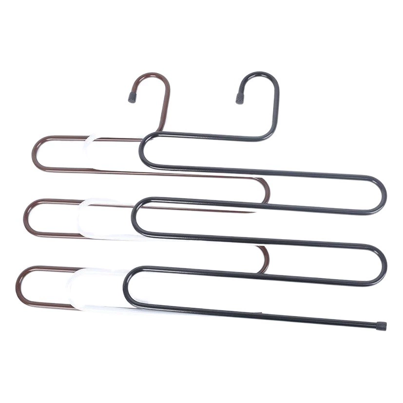 Оптовая продажа от производителя: многоярусная вешалка для брюк из нержавеющей стали, нескользящая, S-образная, с зажимами для брюк, для хранения шарфов и брюк