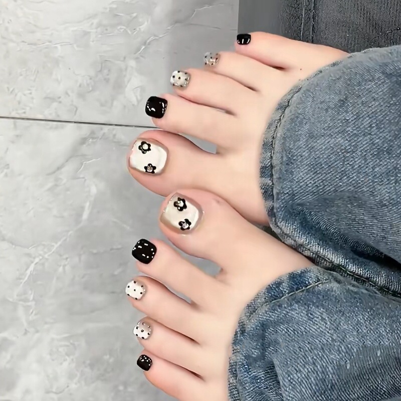 Pure hand-worn nail toe nail piece foot nail patch cat's eye nail art flower nail art wave pop flash nail art