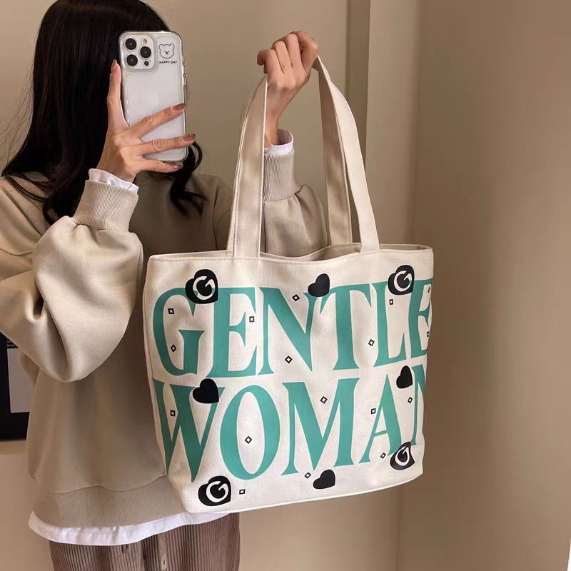 Student canvas bag, large-capacity tote bag, class commuting bag, versatile printed mommy hand bag, shoulder bag, shopping bag undefined