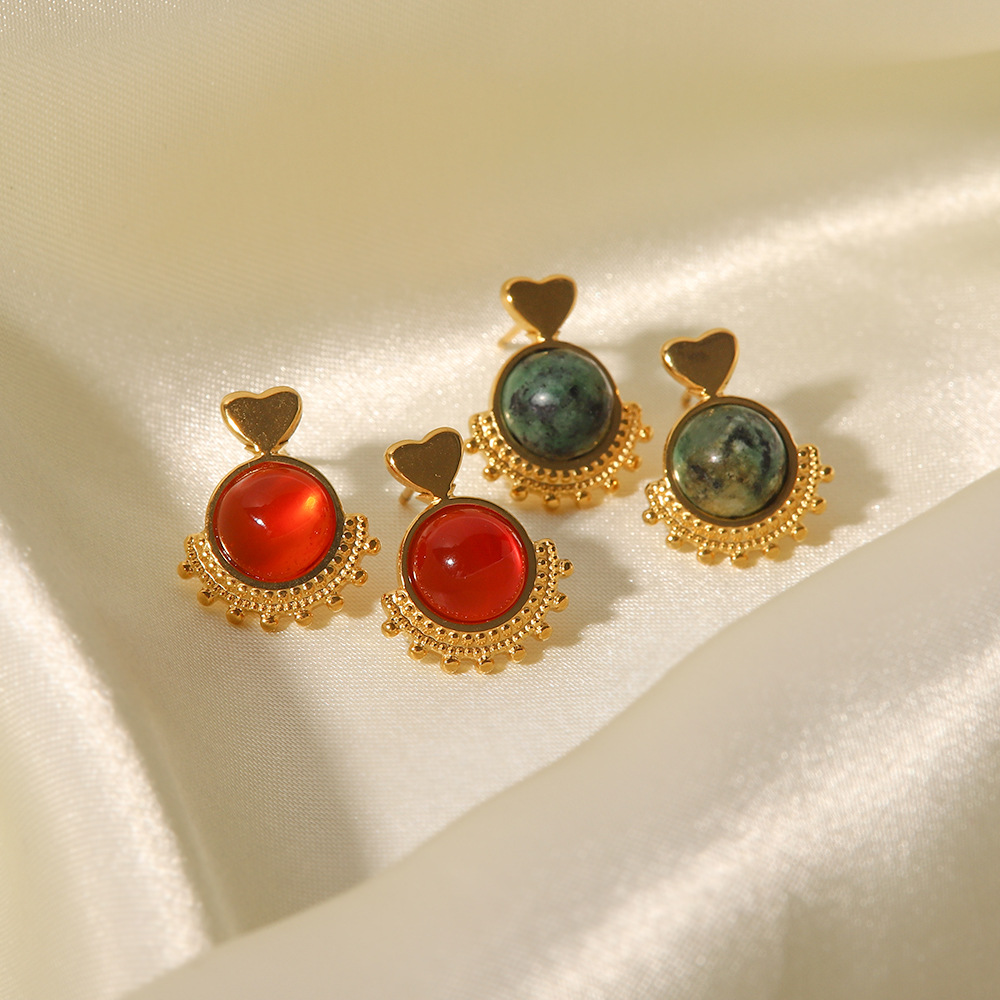 Fashion Geometric Stainless Steel Gold Plated Turquoise Agate Earrings 1 Pair