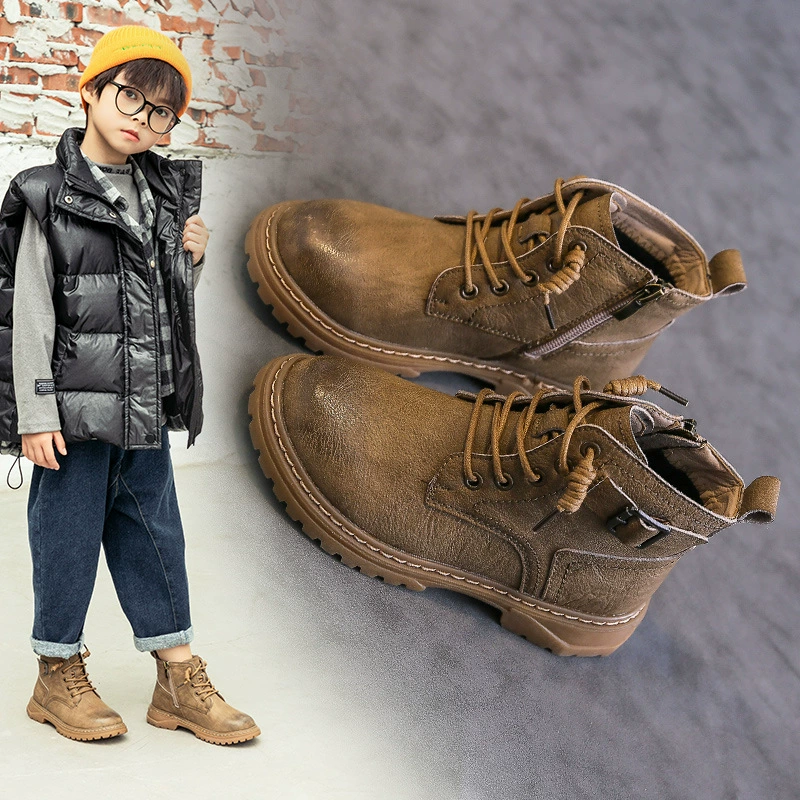 Детские ботинки 2025 новые осенне-зимние, для улицы, нескользящие, для горных походов, для мальчиков, британские ботинки для мальчиков, оптом