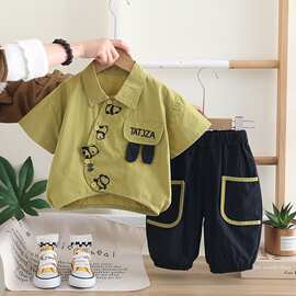 潮衣服薄款宝宝汉服套装衬衫两件套短袖夏季2026男童夏装洋气新款