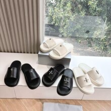 25夏季新款十字架厚底圆头拖鞋女面包皮面拖鞋百搭时尚休闲拖鞋女