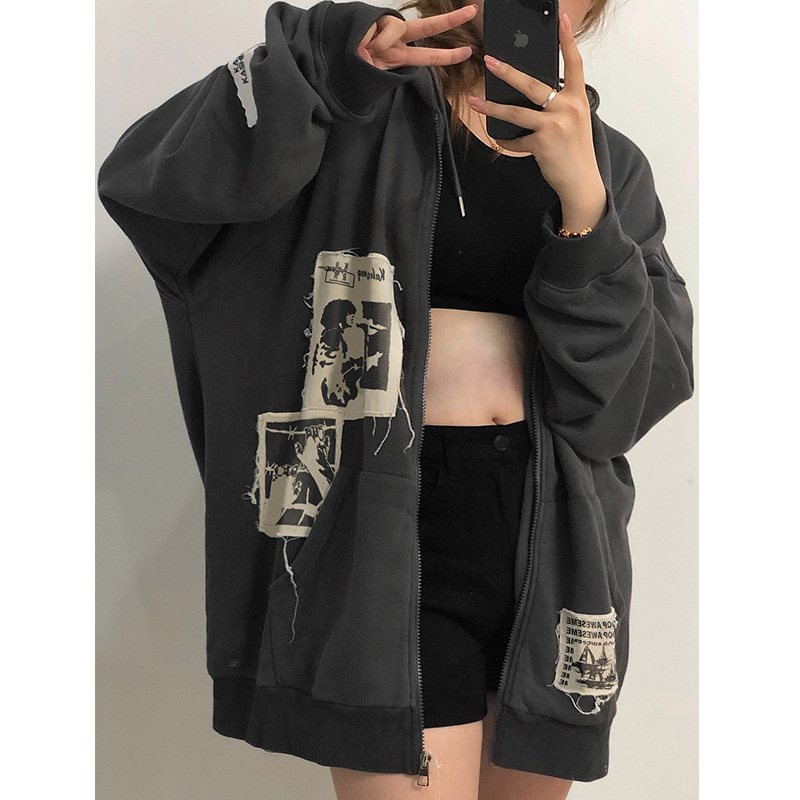 Autumn Coat Women's ins Trendy Harajuku Style Zipper Sweater Spring and Autumn Thin 2023 New Loose Top Autumn Coat Women's ins Trendy Harajuku Style Zipper Sweater Spring and Autumn Thin 2023 New Loose Top