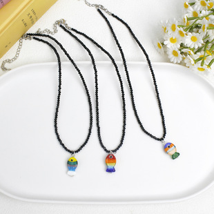 Children's Colorful Clownfish Pendant Crystal Necklace Choker Collarbone Chain Versatile Clothing Accessory Jewelry