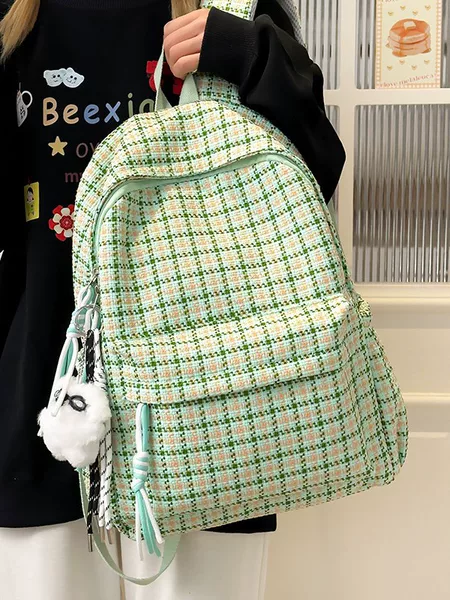 Japanese Style Chanel Style Personality Plaid Large Capacity Student Schoolbag 25 New Artistic Junior High School Senior high school Backpack for Women