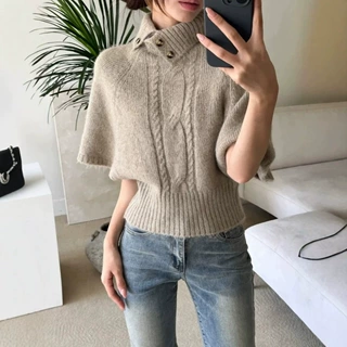 韩国chic秋冬新款韩系慵懒风半高领蝙蝠袖针织毛衣女上衣