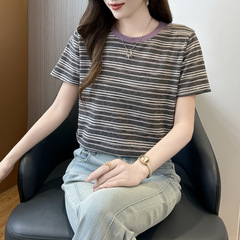 228~撞色条纹正肩短袖t恤女夏2025新款设计感小众短款显瘦小个子