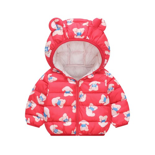2025 New Autumn/Winter Baby Boys' and Girls' Hooded Ear Print Cotton Jacket for Toddlers Lightweight Baby Outerwear