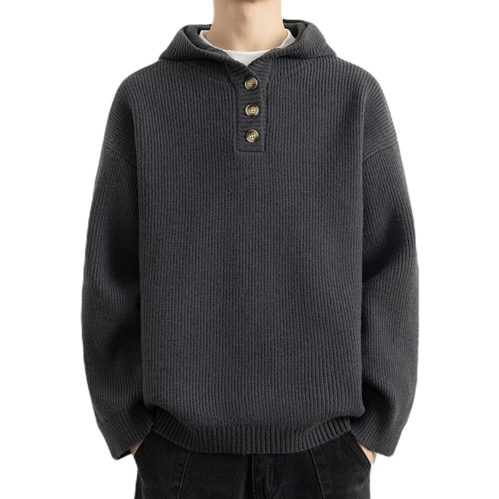 Explosiones transfronterizas de tamaño europeo suéter de punto con capuzas hombre flojo viento medio abierto botón fábrica de marea al por mayor