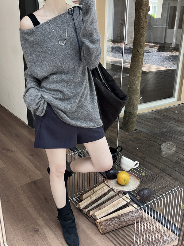 初打十三行秋季新款简约安哥拉绒抽绳系带多穿法羊毛毛衣女ZA6103|undefined