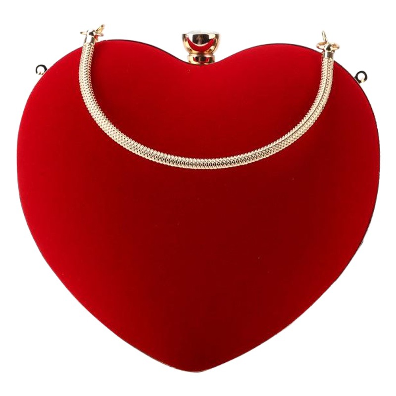 Bolso de noche transfronterizo en forma de corazón bolso de noche hecho a mano de gamuza simple bolso de banquete de mujer con mango