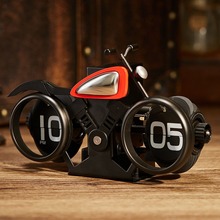 新款摩托车造型翻页钟创意桌面摆钟装饰品美式机械motobike时钟