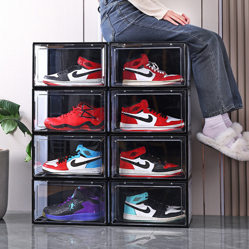磁吸鞋盒家用防尘加厚塑料透明简易翻盖式组合鞋柜陈列鞋模收纳盒