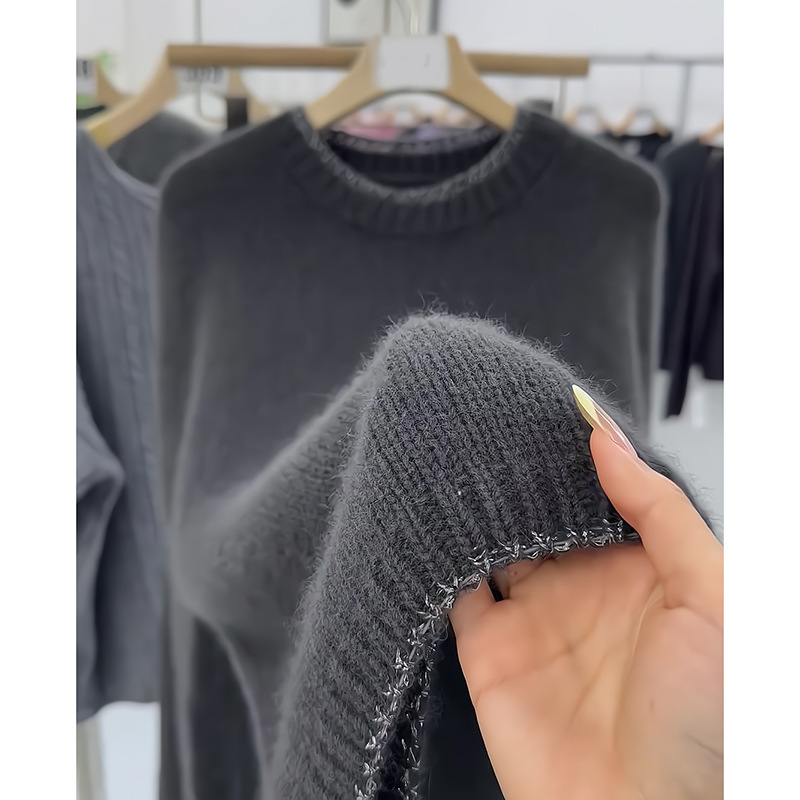 3222欧货高质感软糯毛衣女宽松显瘦浣熊绒针织套头上衣秋