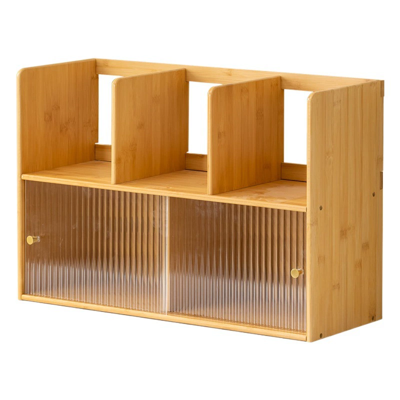 Настольная книжная полка Офисный стол Полка для хранения в японском стиле Простая Бытовая стеклянная дверь Маленький книжный шкаф Деревянный стиль