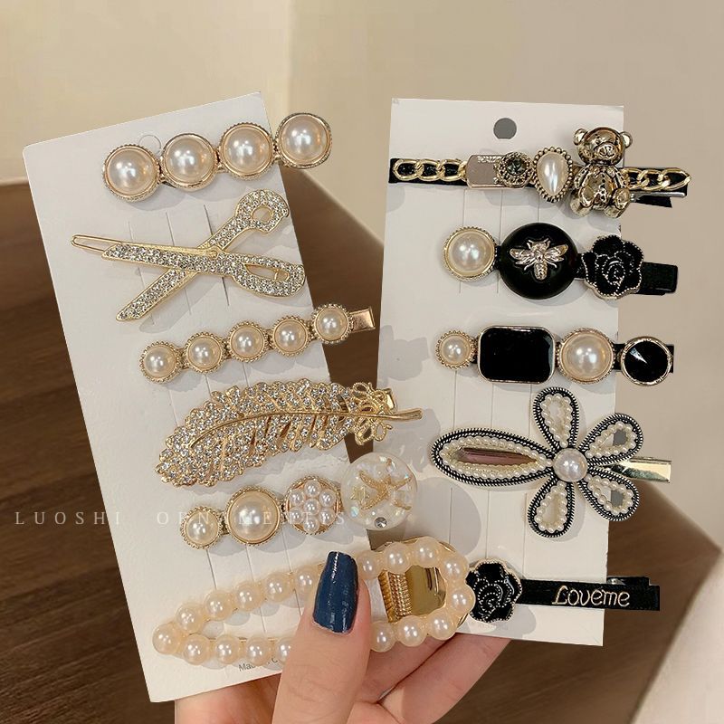 2024 perla celebridad de Internet horquilla estilo ins versión coreana de una palabra en la parte posterior de la cabeza horquilla flequillo chica accesorio para el cabello tocado