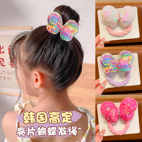 Sequin butterfly hair rope children's small intestine hair ring does not hurt the hair rope ponytail hair accessories girls rubber band headwear