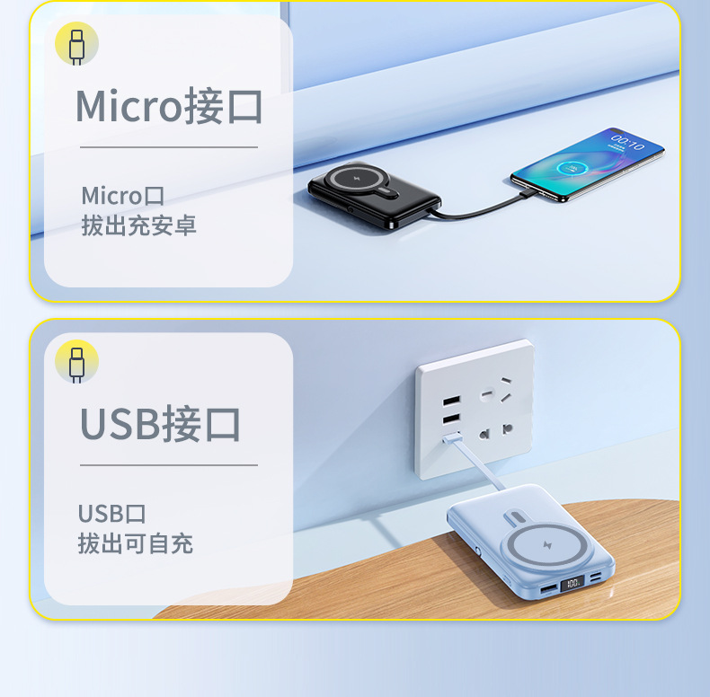 Cross-border Foreign Trade KC15W Magnetic Wireless Fast Charging Metal Stand Power Bank 10000/20000mAh Large Capacity Mobile