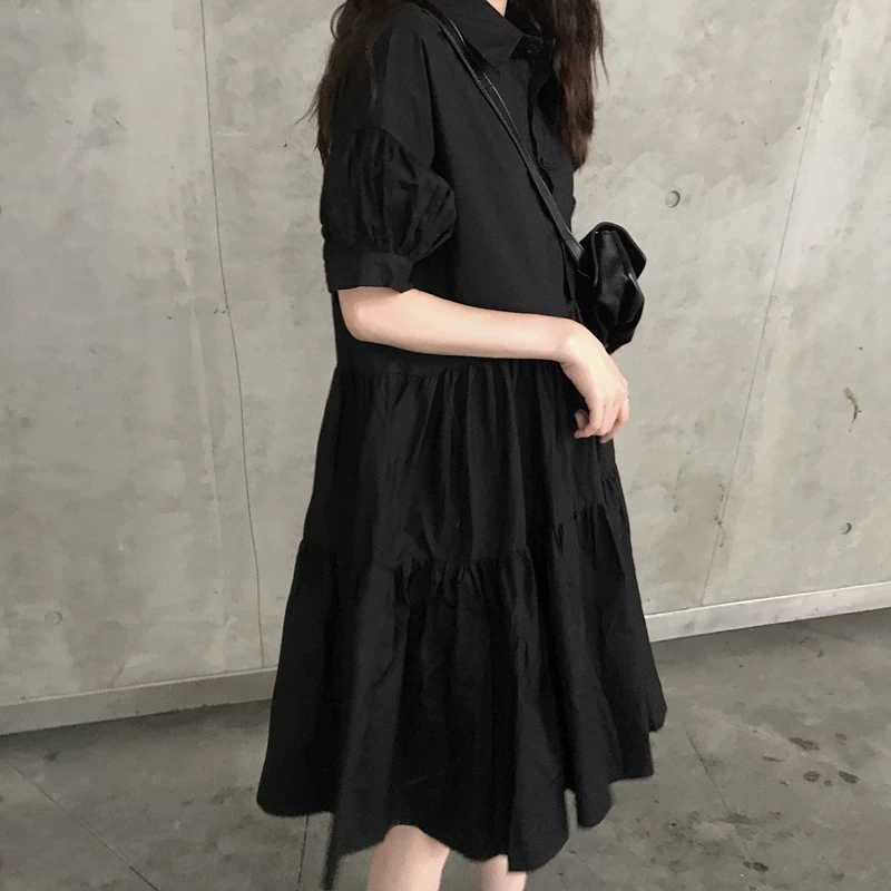 Платье, ретро лето oversize французский западный стиль, плюс-размер черное, размеры M–4XL
