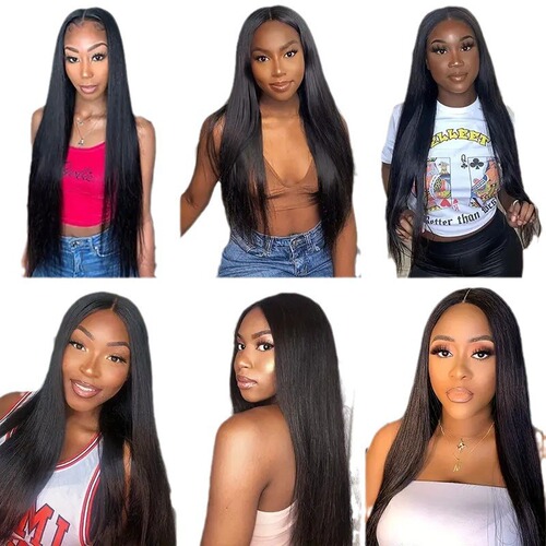 Cross-border Amazon wig for women with middle part European and American fashionable black long straight hair chemical fiber hair AliExpress full wig