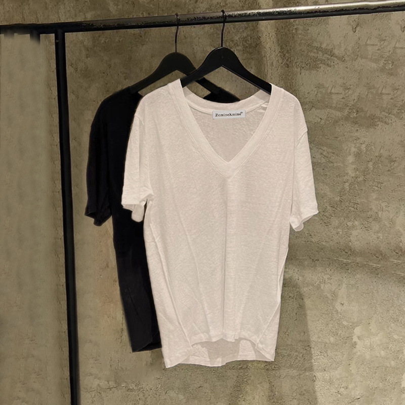 2023 Summer New Versatile Simple Short-Sleeve Top Trendy Lightweight V-Neck Loose Casual Cotton-Linen T-Shirt for Women