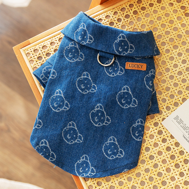 Azul Jacquard de tracción cuello alto ropa de mezclilla primavera y otoño salida gruesa tracción de dos patas ropa de perro para mascotas Nuevo