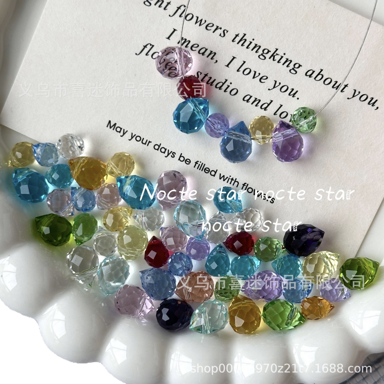 6 / 8 mm Corte de color transparente gota de agua DIY collar de pulsera de pulsera de pulsera de pulsera de perlas hechas a mano collar de joyería de cadena de teléfono móvil material de accesorios