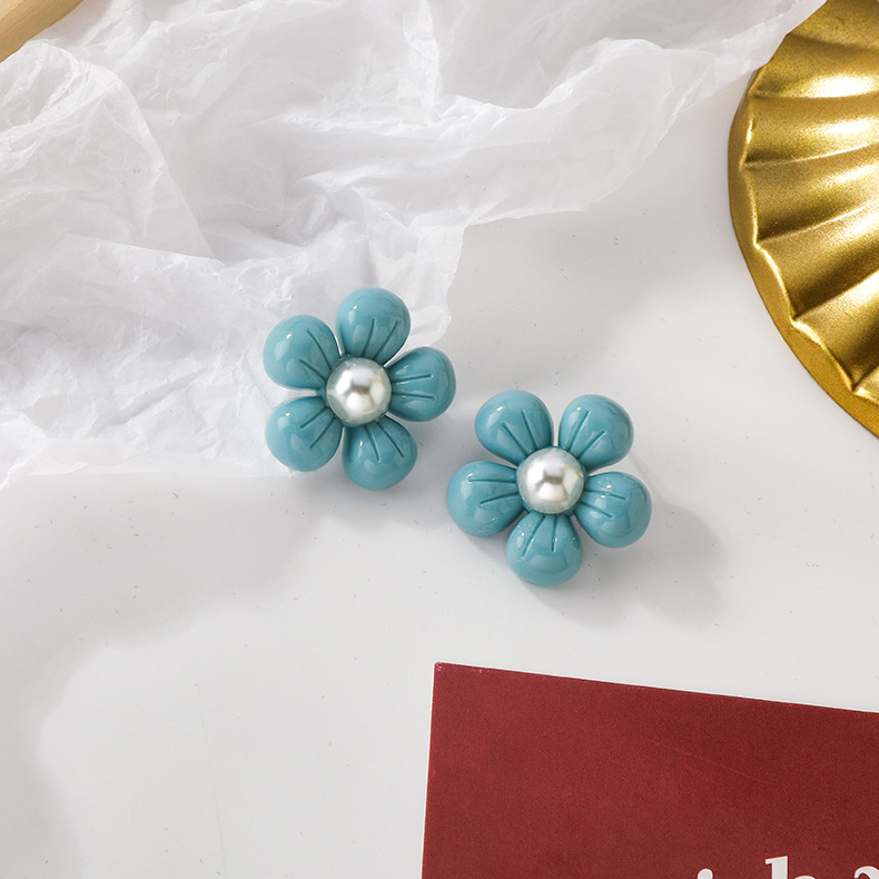 Acrylic Color Pearl Flower Cute Earrings Wholesale Jewelry Nihaojewelry display picture 1